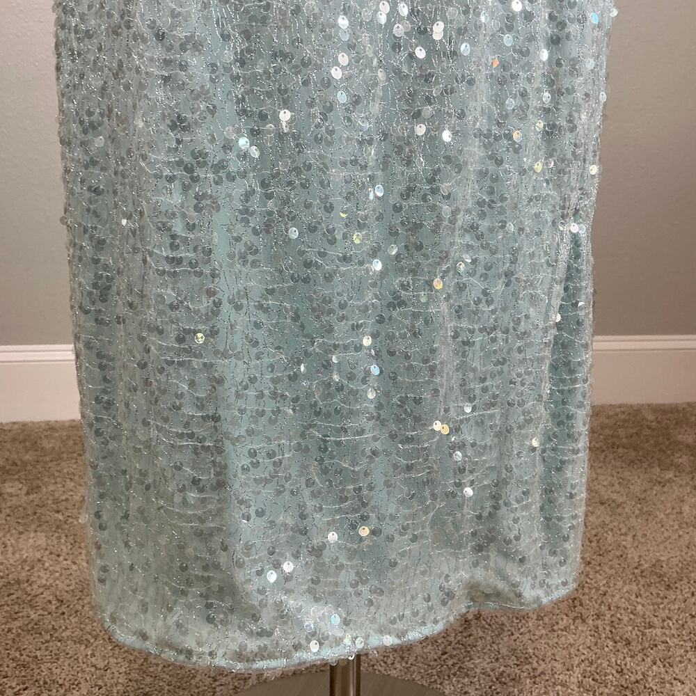 JS Collections Sequined Short Sleeve Midi Sheath Cocktail Dress Blue Size 6 - Picture 9 of 12